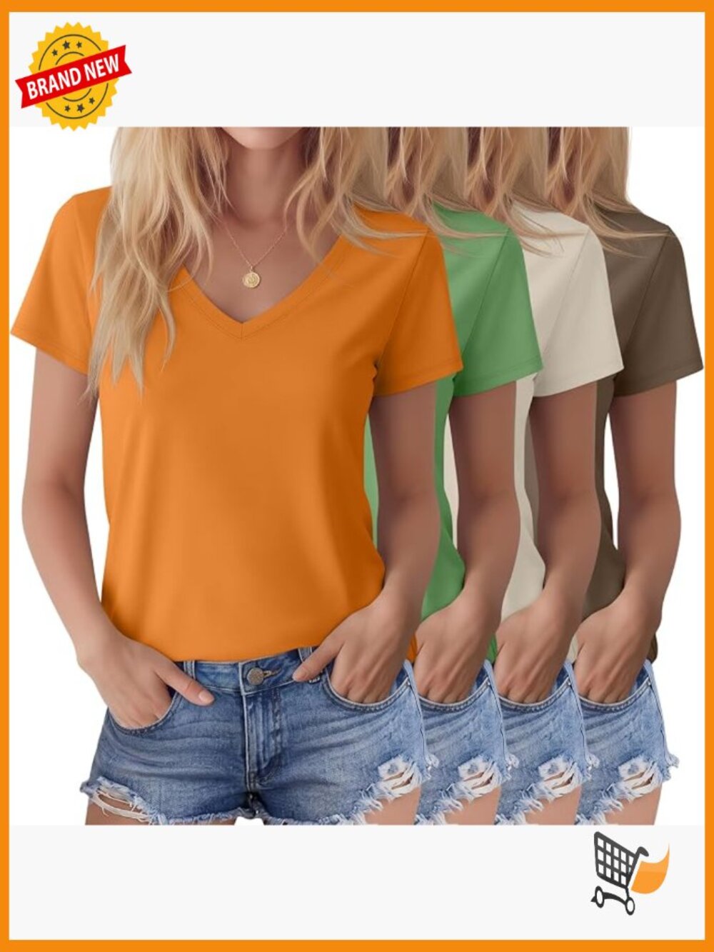 Plus Size V-Neck Short Sleeve T-Shirt 4 Pack Loose Fit Summer Tops